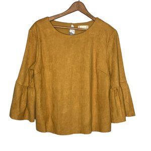 Altar'd State Medium M Tan Vegan Faux Suede Stretch Bell Sleeve Cowgirl Crop Top